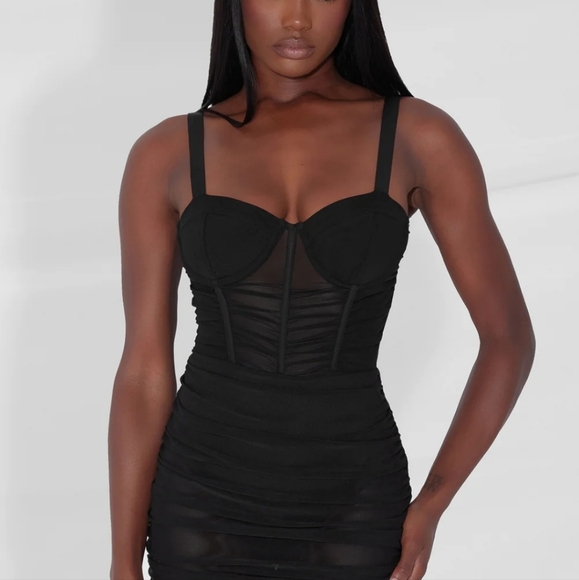 NWOT Leau Mesh Bodycon Corset Mini Dress Black Size Medium - Picture 2 of 10
